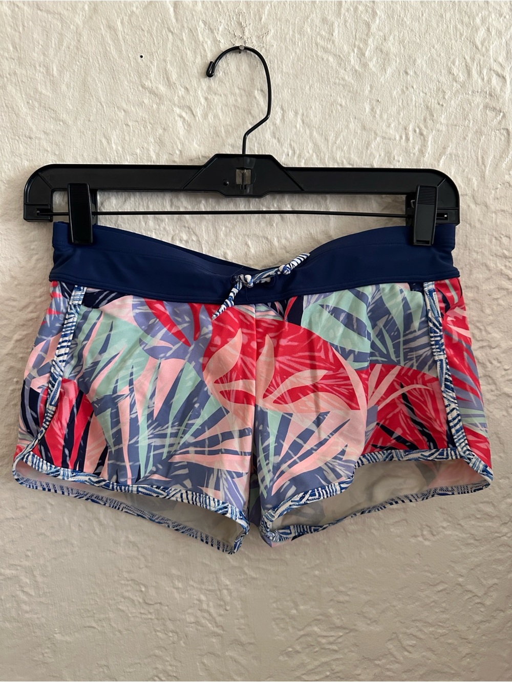 Athleta Girl Swim Blue Coral Pink Tropical Pattern Shorts XL 14